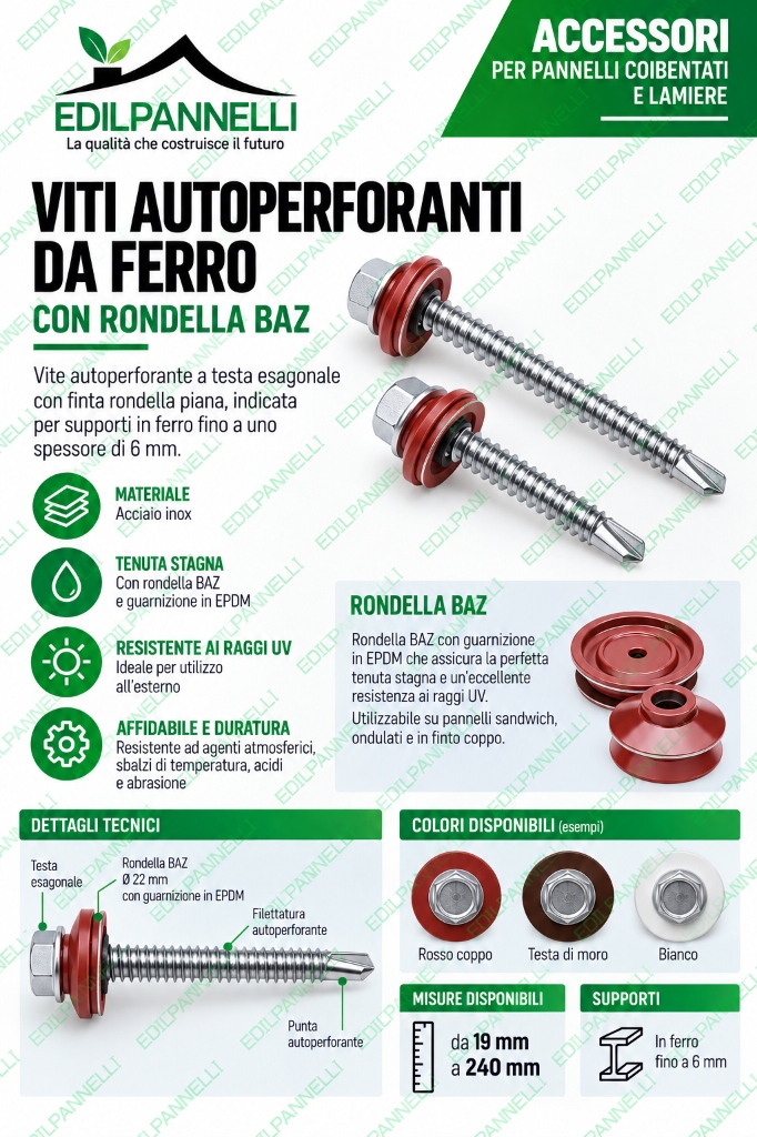 Locandina tecnica Viti autoperforanti da ferro con rondella BAZ - Edil Pannelli